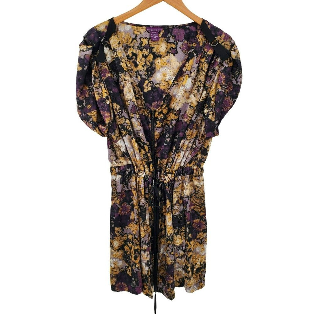 Beverly Drive Womens Purple Gold Multi-Print Full Zip Up Dress Size 20/22 Boho